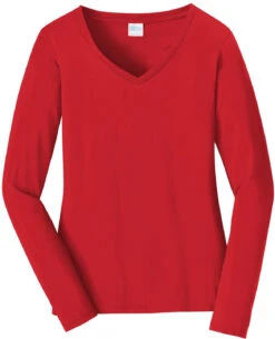 Port & Company Ladies Long Sleeve Fan Favorite V-Neck Tee 25 Port & Company Ladies Long Sleeve Fan Favorite V-Neck Tee -Thread Logic Store Port Company Ladies Long Sleeve Fan Favorite V Neck Tee Bright Red S 5