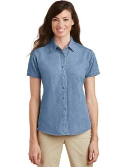 Port & Company Ladies Short Sleeve Value Denim Shirt 14 Port & Company Ladies Short Sleeve Value Denim Shirt -Thread Logic Store Port Company Ladies Short Sleeve Value Denim Shirt 3