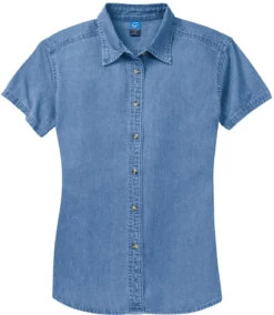 Port & Company Ladies Short Sleeve Value Denim Shirt 12 Port & Company Ladies Short Sleeve Value Denim Shirt -Thread Logic Store Port Company Ladies Short Sleeve Value Denim Shirt Faded Blue S 1