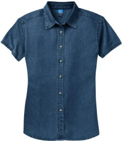 Port & Company Ladies Short Sleeve Value Denim Shirt 16 Port & Company Ladies Short Sleeve Value Denim Shirt -Thread Logic Store Port Company Ladies Short Sleeve Value Denim Shirt Ink Blue S 5
