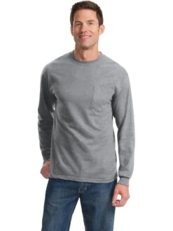 Port & Company Long Sleeve T-Shirt With Pocket -Thread Logic Store Port Company Long Sleeve T Shirt with Pocket 3