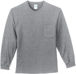 Port & Company Long Sleeve T-Shirt With Pocket -Thread Logic Store Port Company Long Sleeve T Shirt with Pocket Athletic Heather S 1