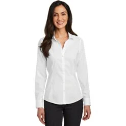 CLOSEOUT - Red House Ladies Pinpoint Oxford Non-Iron Shirt 5 CLOSEOUT - Red House Ladies Pinpoint Oxford Non-Iron Shirt -Thread Logic Store RH250 white model front 072018