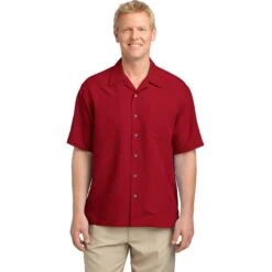 CLOSEOUT - Port Authority Patterned Easy Care Camp Shirt -Thread Logic Store S536 PersianRed Model Front 111511
