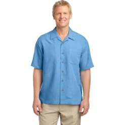 CLOSEOUT - Port Authority Patterned Easy Care Camp Shirt -Thread Logic Store S536 ResortBlue Model Front 111511