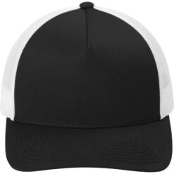 Sport-Tek Yupoong Retro Trucker 5-Panel Cap 35 Sport-Tek Yupoong Retro Trucker 5-Panel Cap -Thread Logic Store STC54 BLACKWHITE Hat Front