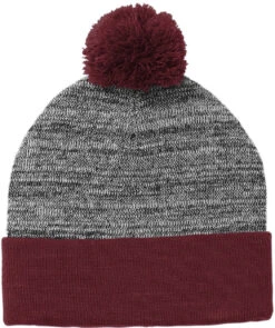 Sport-Tek Heather Pom Pom Beanie -Thread Logic Store Sport Tek Heather Pom Pom Beanie MaroonGrey Heather OSFA 4