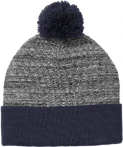 Sport-Tek Heather Pom Pom Beanie -Thread Logic Store Sport Tek Heather Pom Pom Beanie True NavyGrey Heather OSFA 5