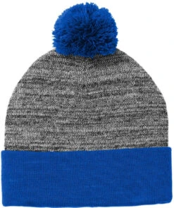 Sport-Tek Heather Pom Pom Beanie -Thread Logic Store Sport Tek Heather Pom Pom Beanie True RoyalGrey Heather OSFA 7