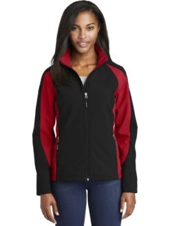 Sport-Tek Ladies Colorblock Soft Shell -Thread Logic Store Sport Tek Ladies Colorblock Soft Shell BlackTrue Red XS 3
