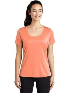 Sport-Tek Ladies Posi-Uv Pro Scoop Neck Tee -Thread Logic Store Sport Tek Ladies Posi Uv Pro Scoop Neck Tee Soft Coral S 12