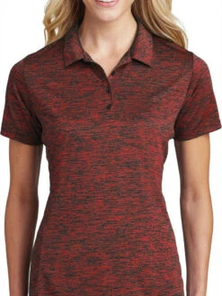 Sport-Tek Ladies PosiCharge Electric Heather Polo -Thread Logic Store Sport Tek Ladies PosiCharge Electric Heather Polo Deep RedBlack Electric S 3