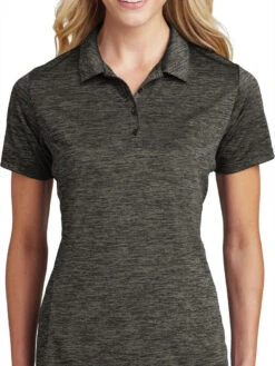 Sport-Tek Ladies PosiCharge Electric Heather Polo -Thread Logic Store Sport Tek Ladies PosiCharge Electric Heather Polo Grey Black Electric S 6