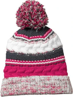 Sport-Tek Pom Pom Team Beanie -Thread Logic Store Sport Tek Pom Pom Team Beanie Pink RaspberryIron GreyWhite OSFA 4