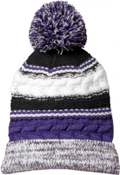 Sport-Tek Pom Pom Team Beanie -Thread Logic Store Sport Tek Pom Pom Team Beanie PurpleBlackWhite OSFA 5