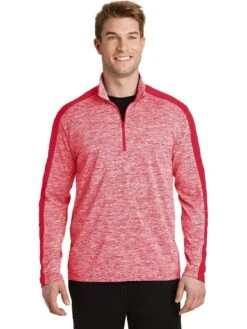 Sport-Tek PosiCharge Electric Heather Colorblock 1/4-Zip Pullover -Thread Logic Store Sport Tek PosiCharge Electric Heather Colorblock 14 Zip Pullover Deep Red ElectricDeep Red XS 3