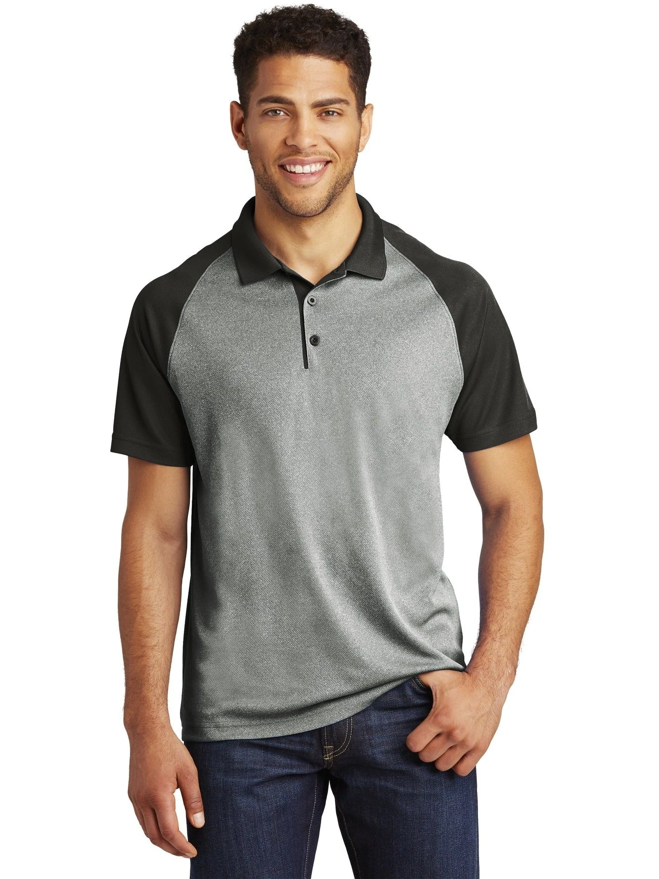 Sport-Tek Raglan Heather Block Polo 2 Sport-Tek Raglan Heather Block Polo - Image 2