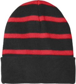 Sport-Tek Striped Beanie Solid Band 11 Sport-Tek Striped Beanie Solid Band -Thread Logic Store Sport Tek Striped Beanie Solid Band BlackTrue Red OSFA 3