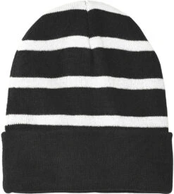 Sport-Tek Striped Beanie Solid Band 12 Sport-Tek Striped Beanie Solid Band -Thread Logic Store Sport Tek Striped Beanie Solid Band BlackWhite OSFA 4