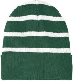 Sport-Tek Striped Beanie Solid Band 13 Sport-Tek Striped Beanie Solid Band -Thread Logic Store Sport Tek Striped Beanie Solid Band Forest GreenWhite OSFA 5