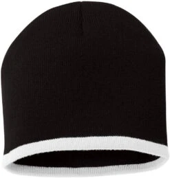 Sportsman 8" Bottom-Striped Knit Beanie -Thread Logic Store Sportsman 8 Bottom Striped Knit Beanie BlackWhite 1 Size 3