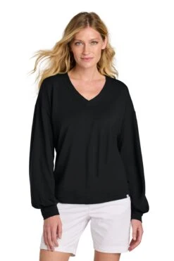 OUTLET-TravisMathew Ladies Long Weekend V-Neck -Thread Logic Store TM1LD009 black model front