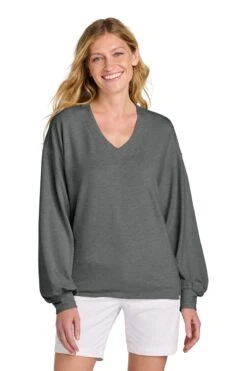 OUTLET-TravisMathew Ladies Long Weekend V-Neck -Thread Logic Store TM1LD009 darkgreyheather model front