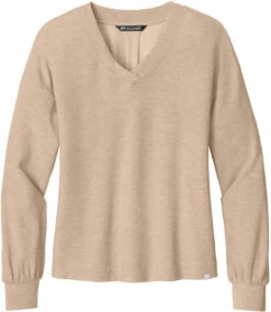 OUTLET-TravisMathew Ladies Long Weekend V-Neck -Thread Logic Store TM1LD009 naturalheather flat front
