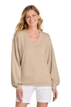 OUTLET-TravisMathew Ladies Long Weekend V-Neck -Thread Logic Store TM1LD009 naturalheather model front