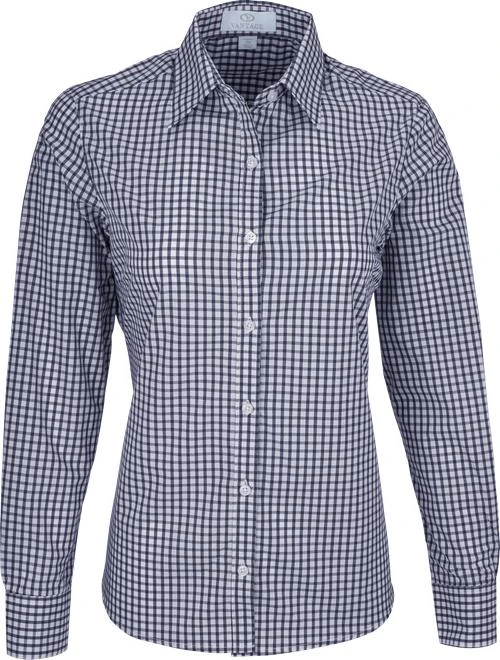 Vantage Ladies Easy-Care Gingham Check Shirt 5 Vantage Ladies Easy-Care Gingham Check Shirt - Image 5