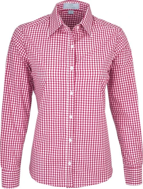 Vantage Ladies Easy-Care Gingham Check Shirt 4 Vantage Ladies Easy-Care Gingham Check Shirt - Image 4